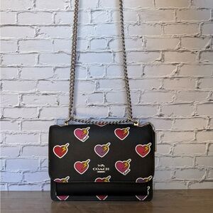NWT Coach Klare Crossbody shoulder Bag Heart Bolt Print Black/Silver CW436